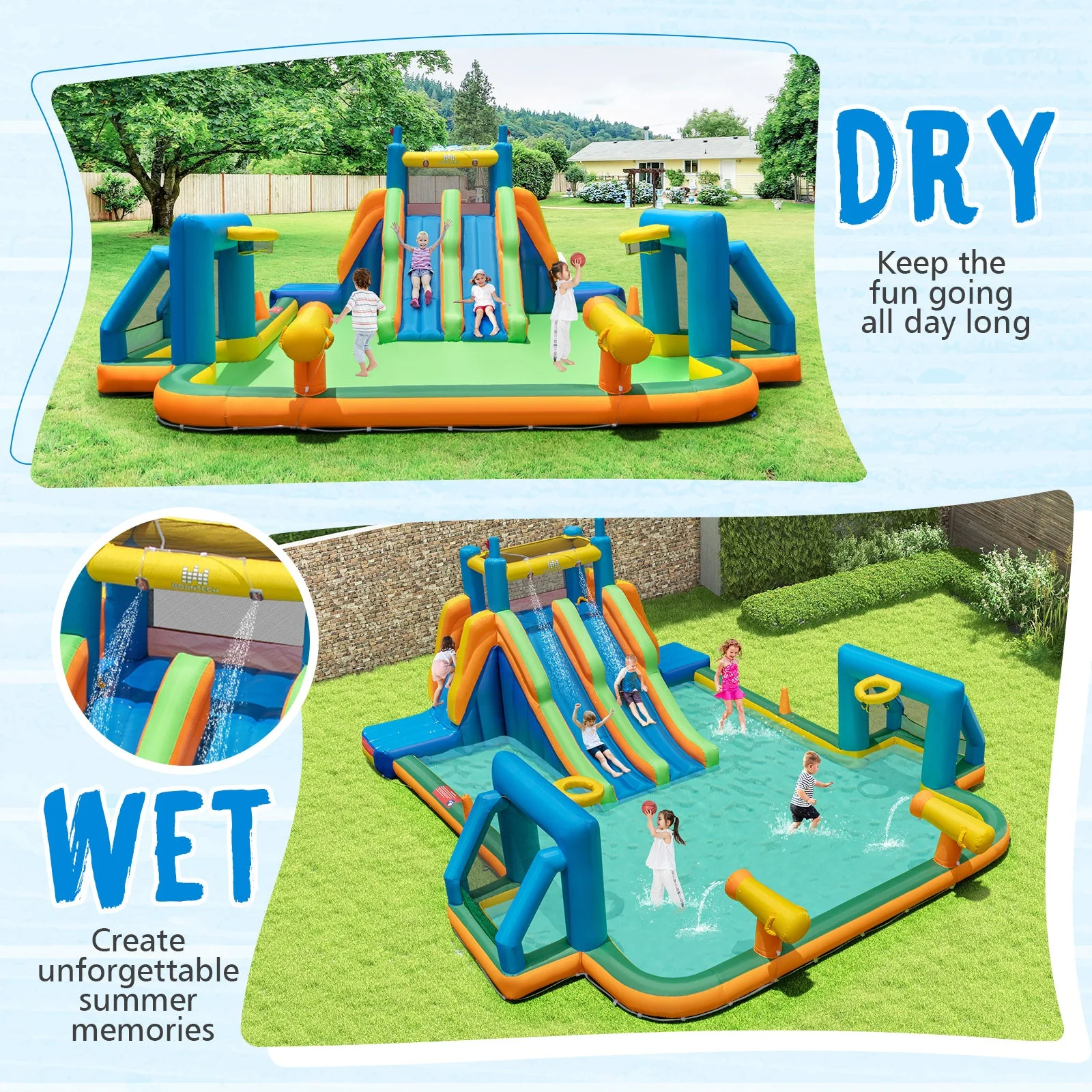Kids Inflatable Water Slide with 2 Long Slides and 2 Soccer Gates with 950W Blower - Image 7