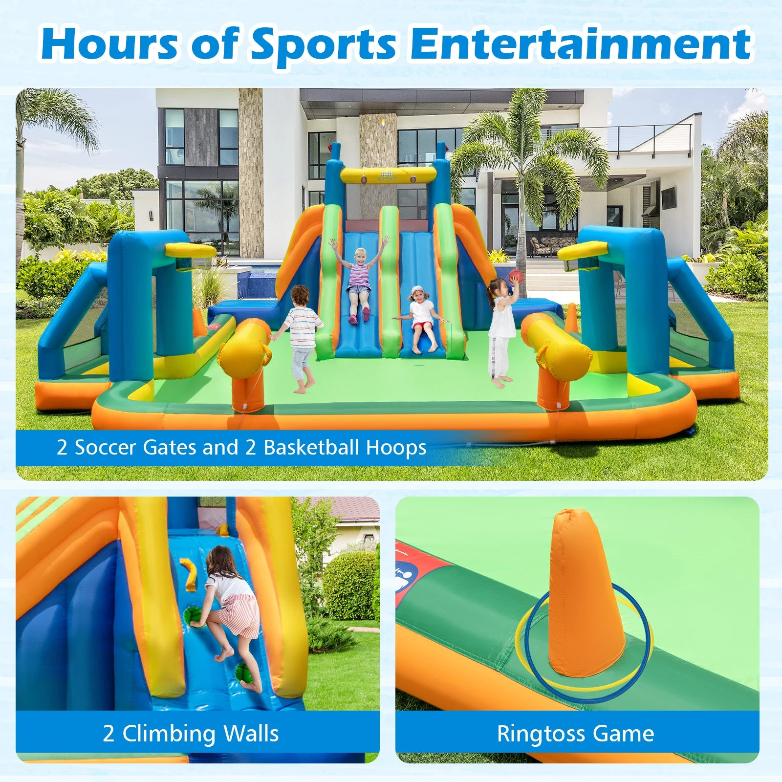 Kids Inflatable Water Slide with 2 Long Slides and 2 Soccer Gates with 950W Blower - Image 8