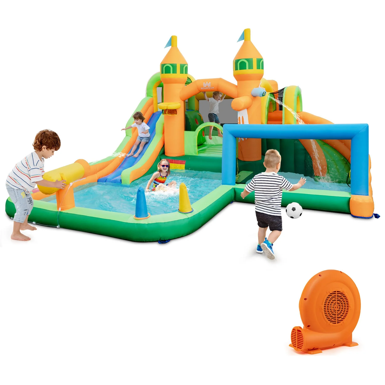 Kids Inflatable Water Slide with Soccer Gate and 750W Blower - Image 2