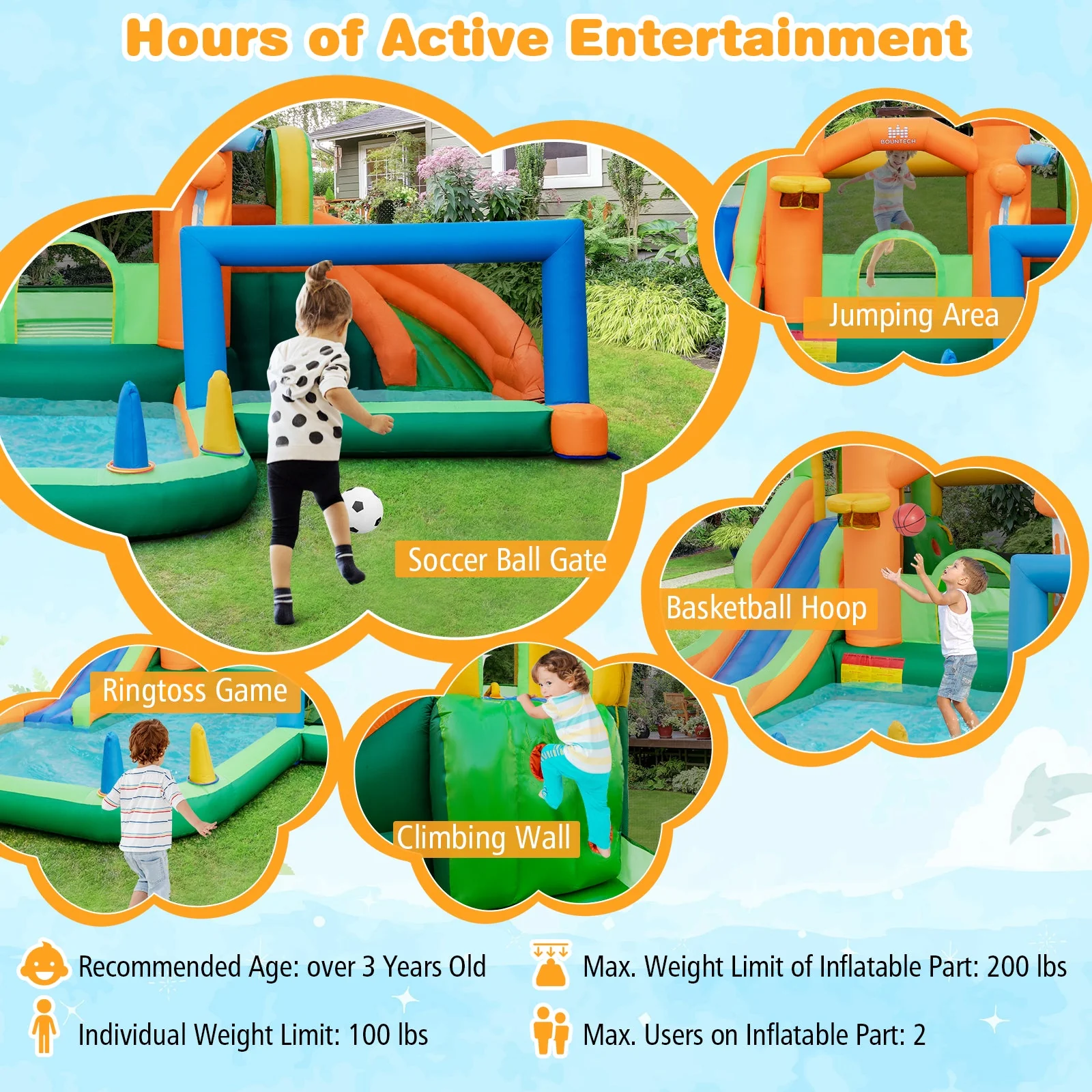 Kids Inflatable Water Slide with Soccer Gate and 750W Blower - Image 8