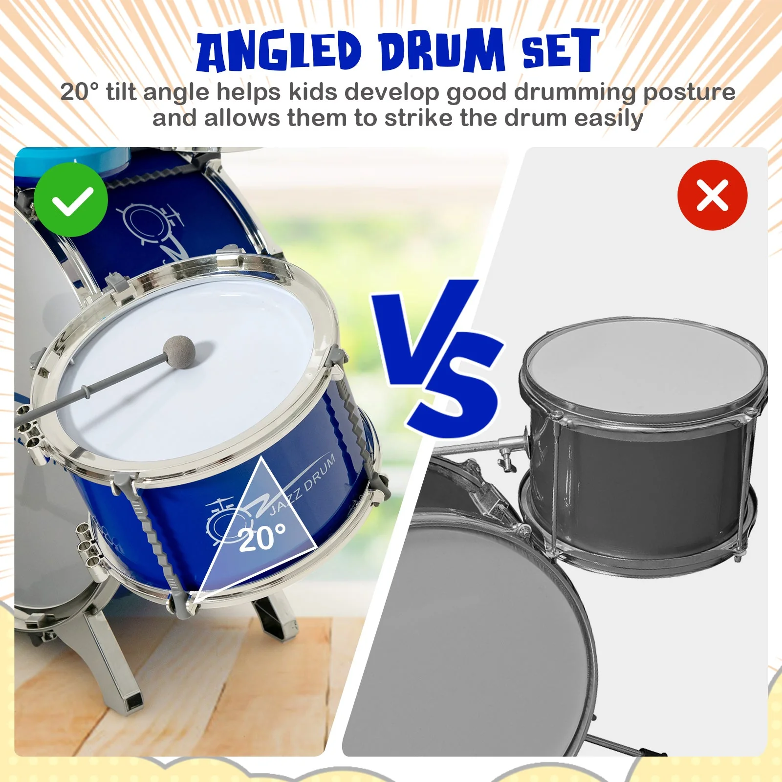 Kids Jazz Drum Keyboard Set with Stool and Microphone Stand-Blue - Image 6