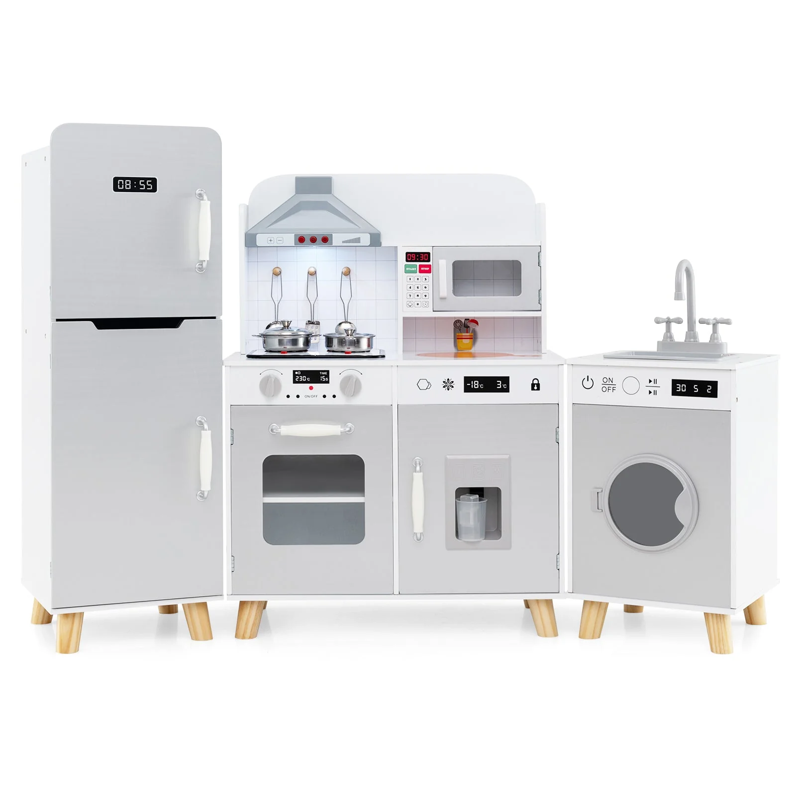 Kids Kitchen Playset 3-in-1 with Refrigerator and Washing Machine-Gray - Image 3