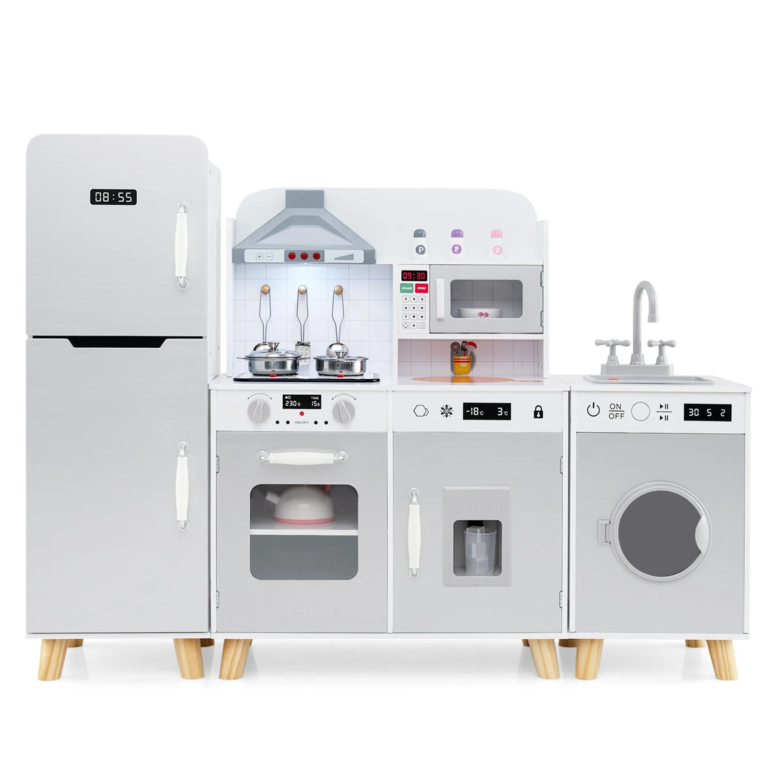 Kids Kitchen Playset 3-in-1 with Refrigerator and Washing Machine-Gray - Image 4