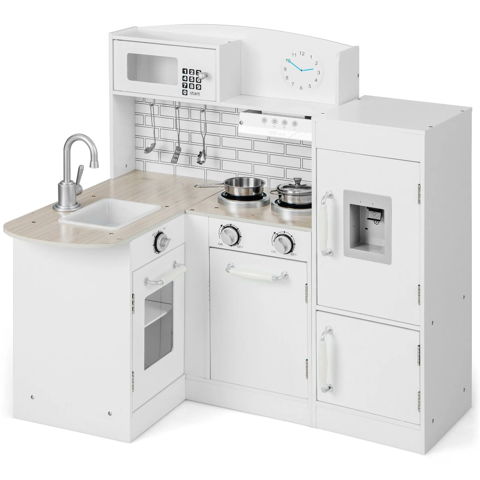 Kids Kitchen Playset Conor Kitchen Toy with Realistic Microwave and Oven Stove-White - Image 2