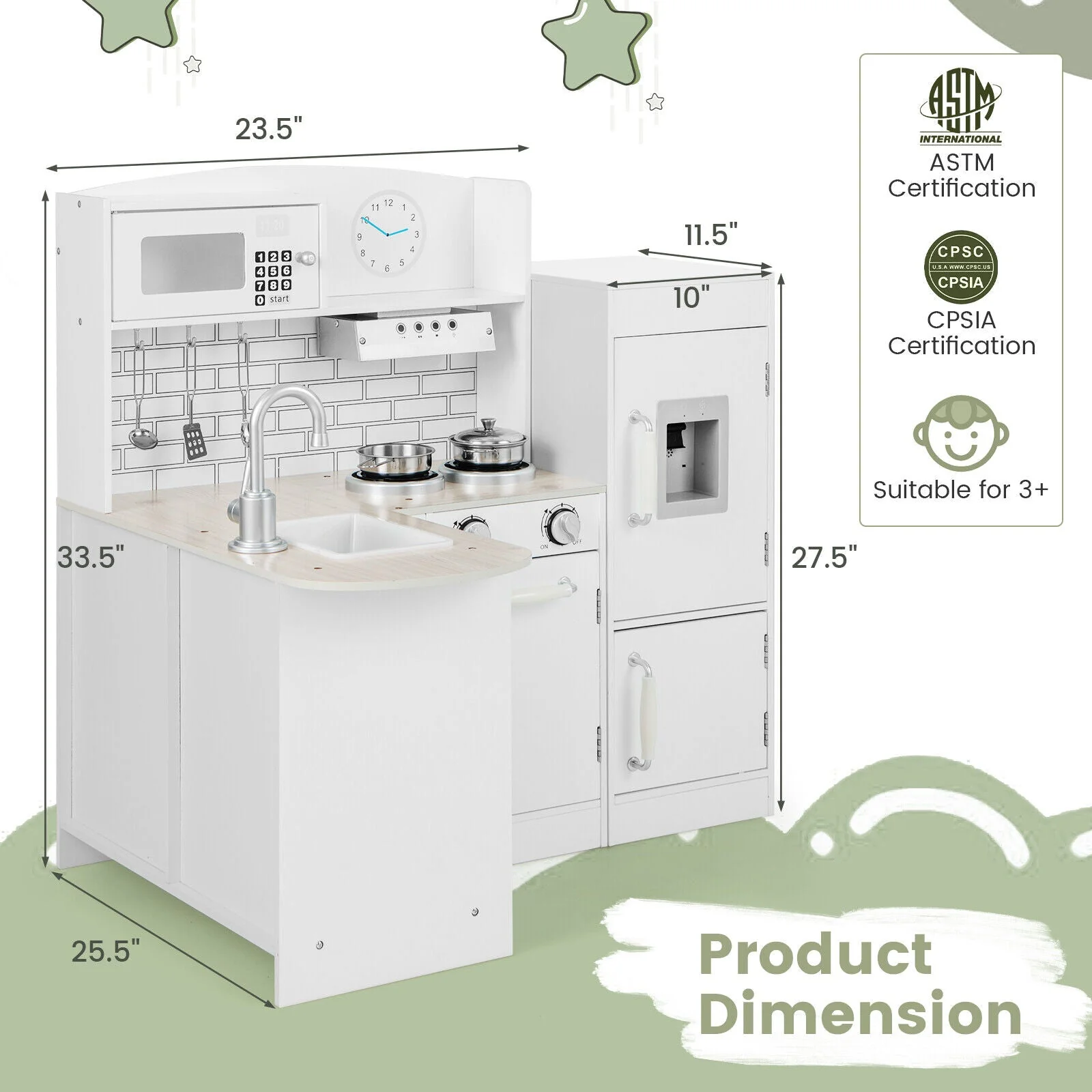 Kids Kitchen Playset Conor Kitchen Toy with Realistic Microwave and Oven Stove-White - Image 3