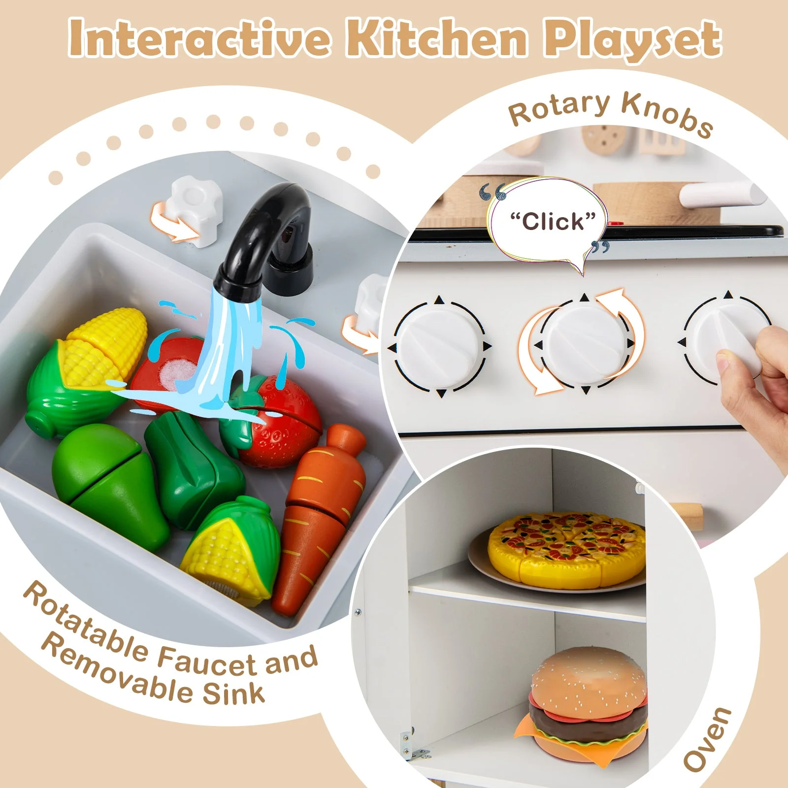 Kids Kitchen Playset with Cooking Accessories and Storage-White - Image 7