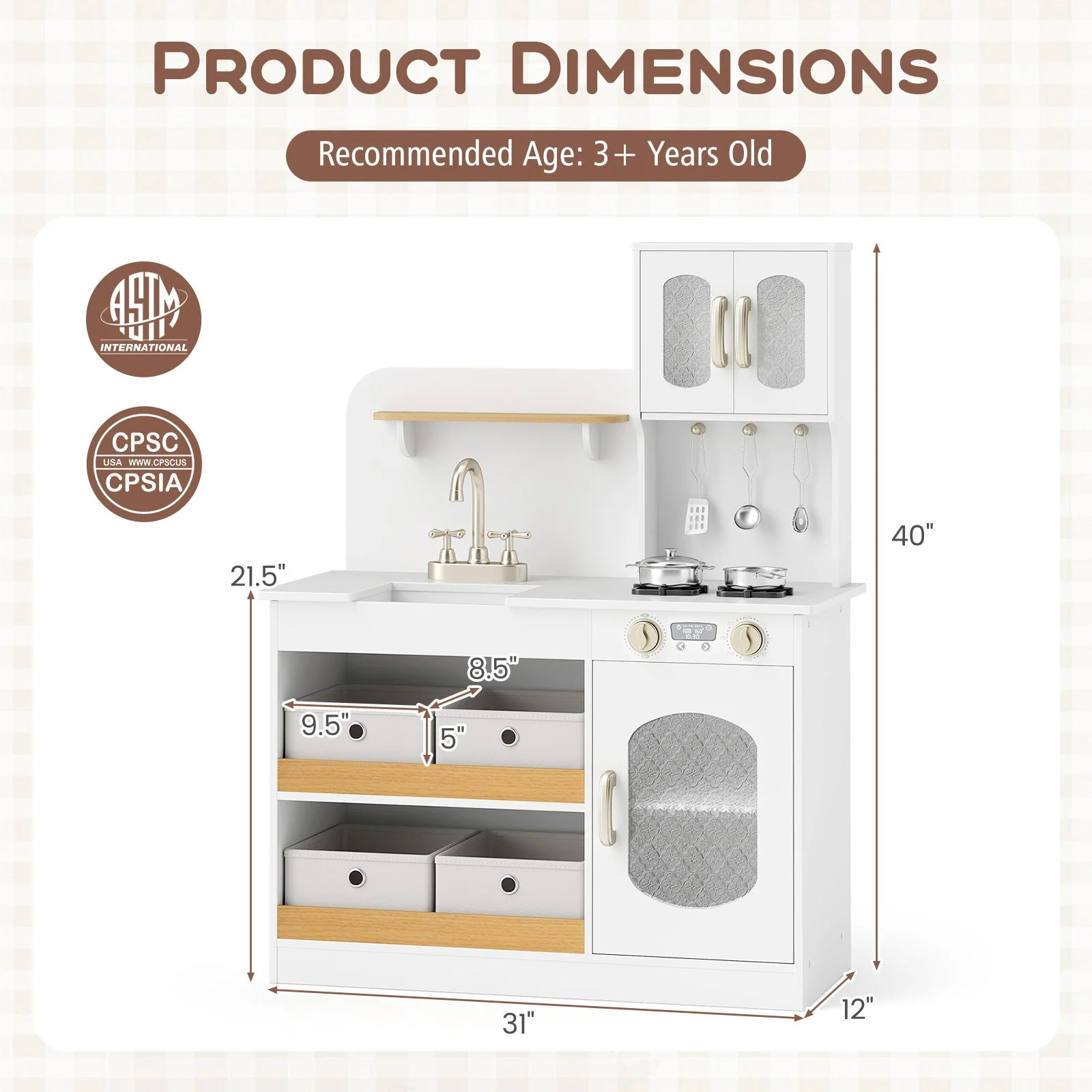 Kids Kitchen Playset with Cooking Accessories and Toy Cuttable Veggies-White - Image 5
