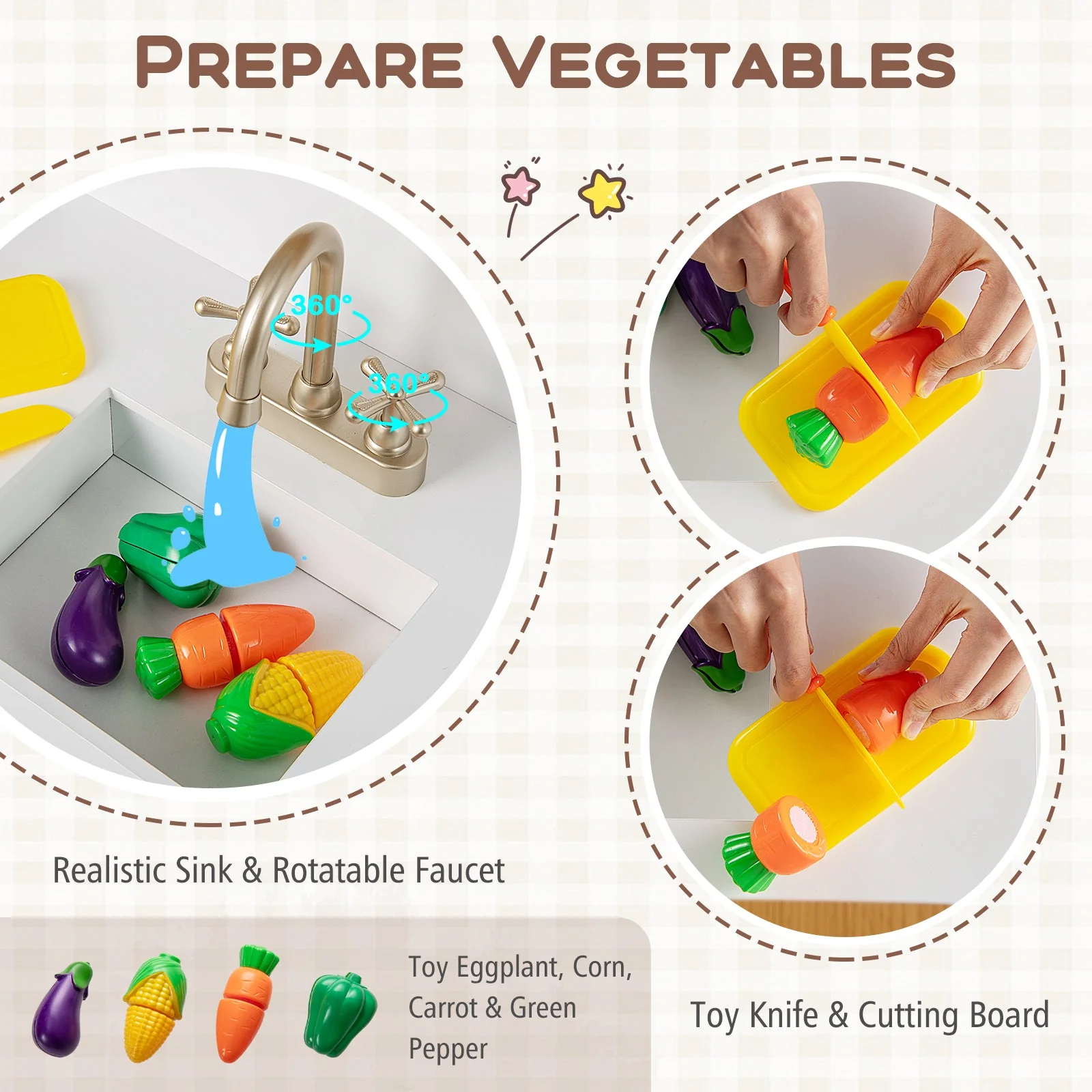 Kids Kitchen Playset with Cooking Accessories and Toy Cuttable Veggies-White - Image 6