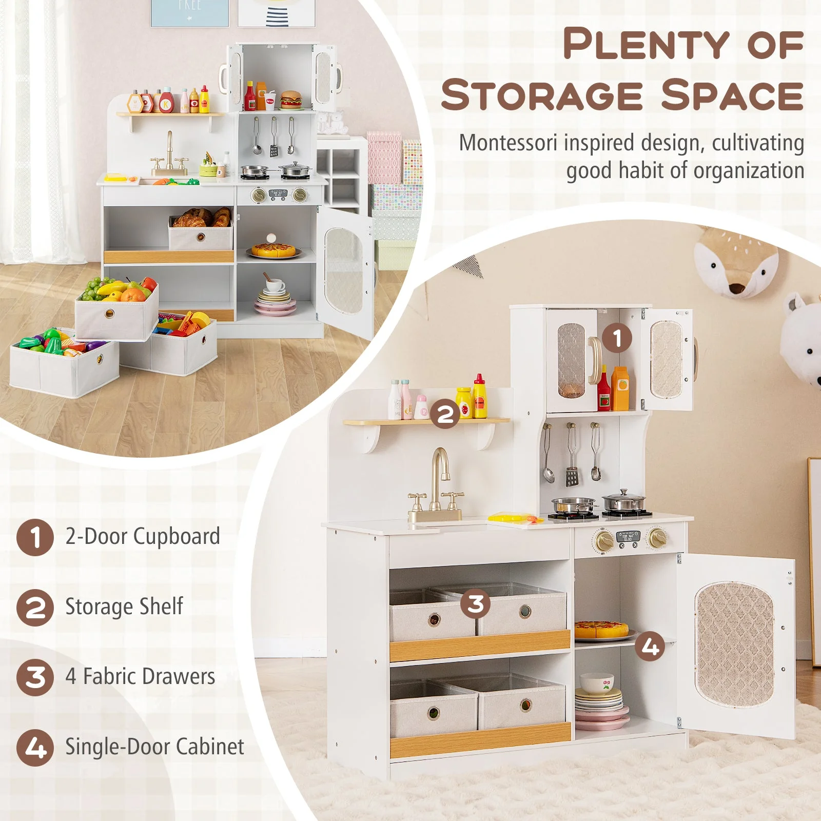 Kids Kitchen Playset with Cooking Accessories and Toy Cuttable Veggies-White - Image 8