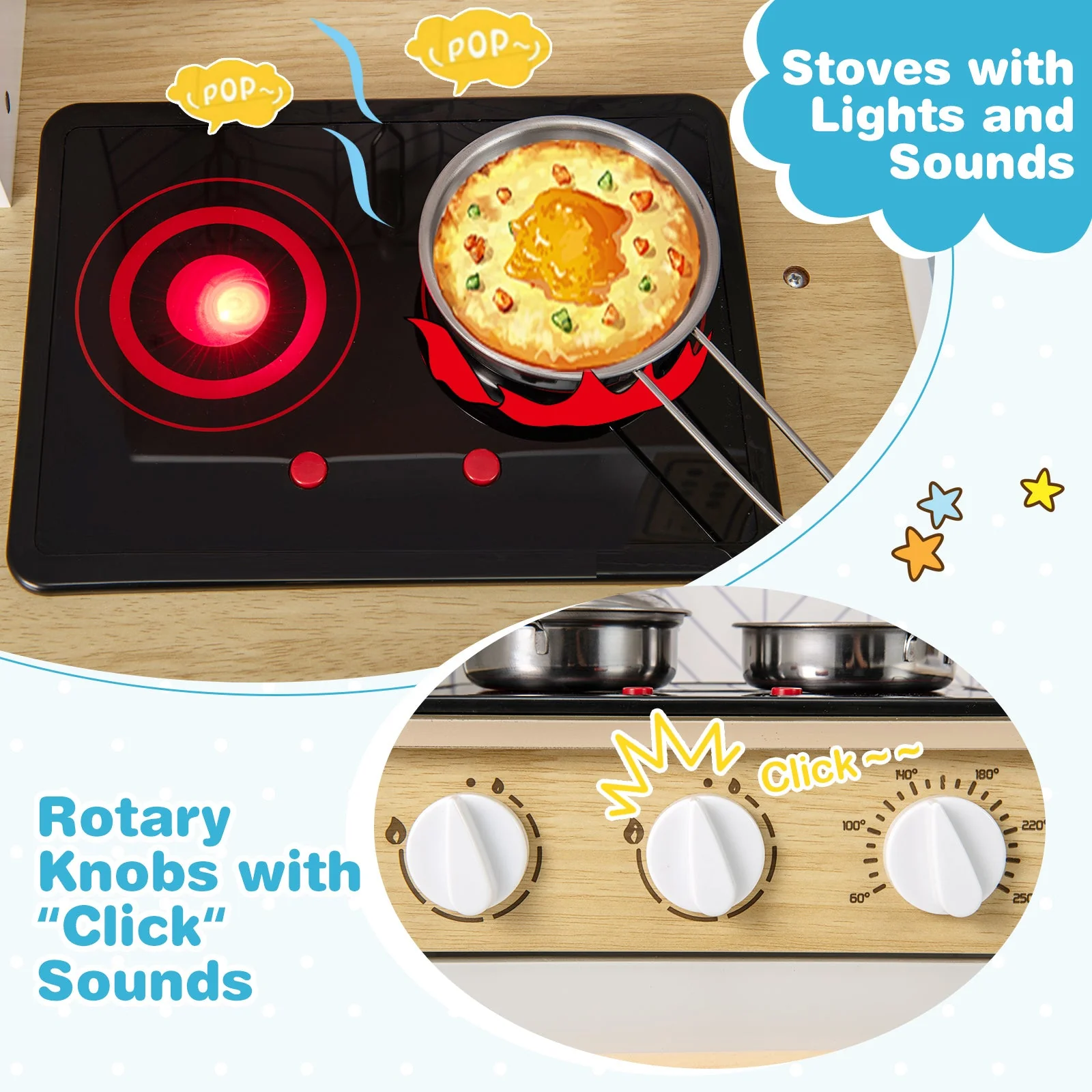 Kids Kitchen Playset with Lights Sounds Microwave Stoves Sink Oven and Cooking Accessories-White - Image 4