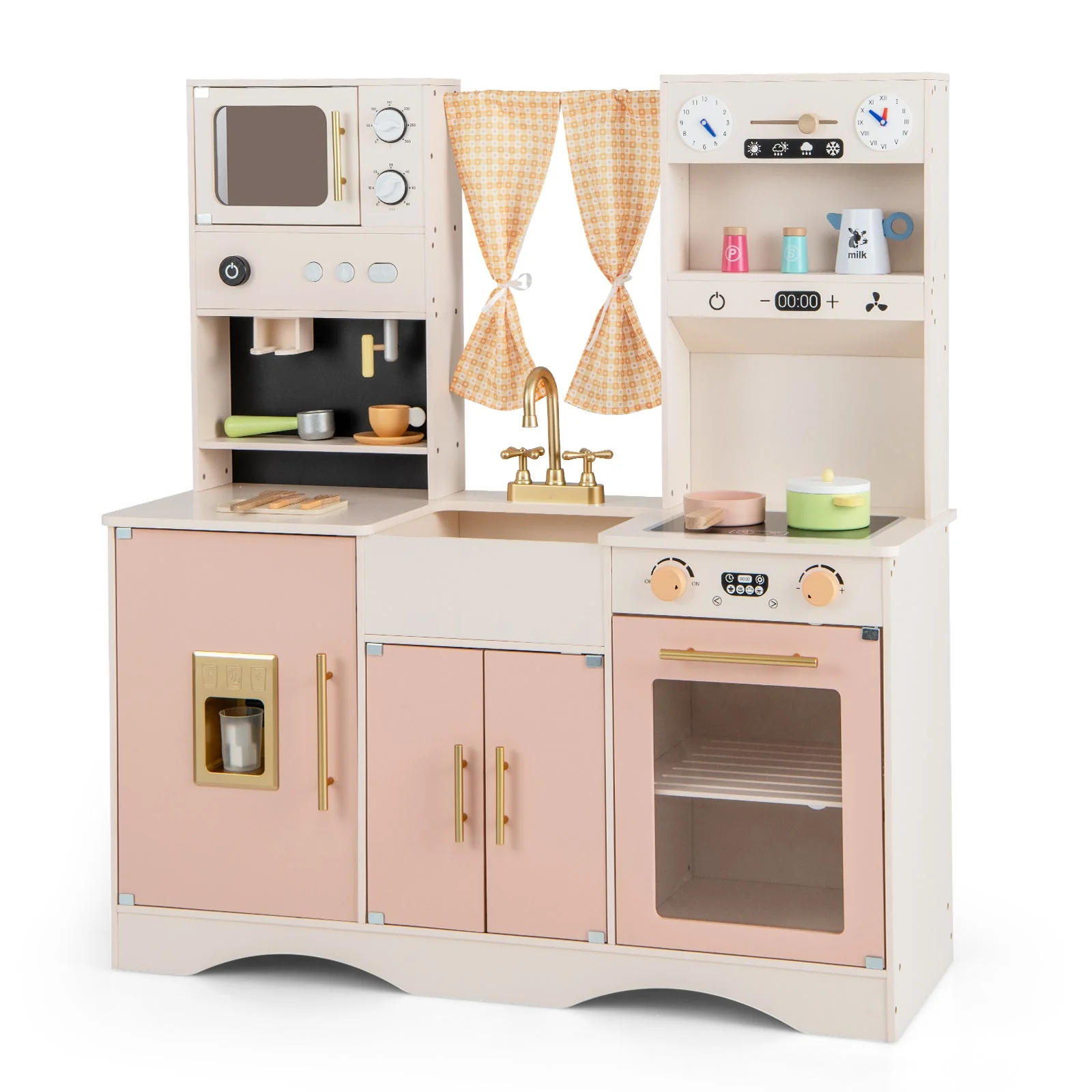 Kids Kitchen Playset with Microwave and Coffee Maker for Ages 3+-Pink - Image 2