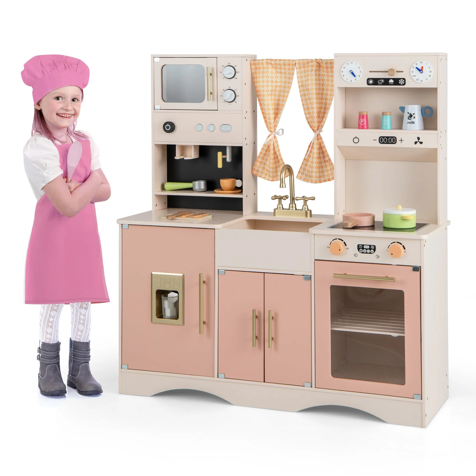 Kids Kitchen Playset with Microwave and Coffee Maker for Ages 3+-Pink - Image 3