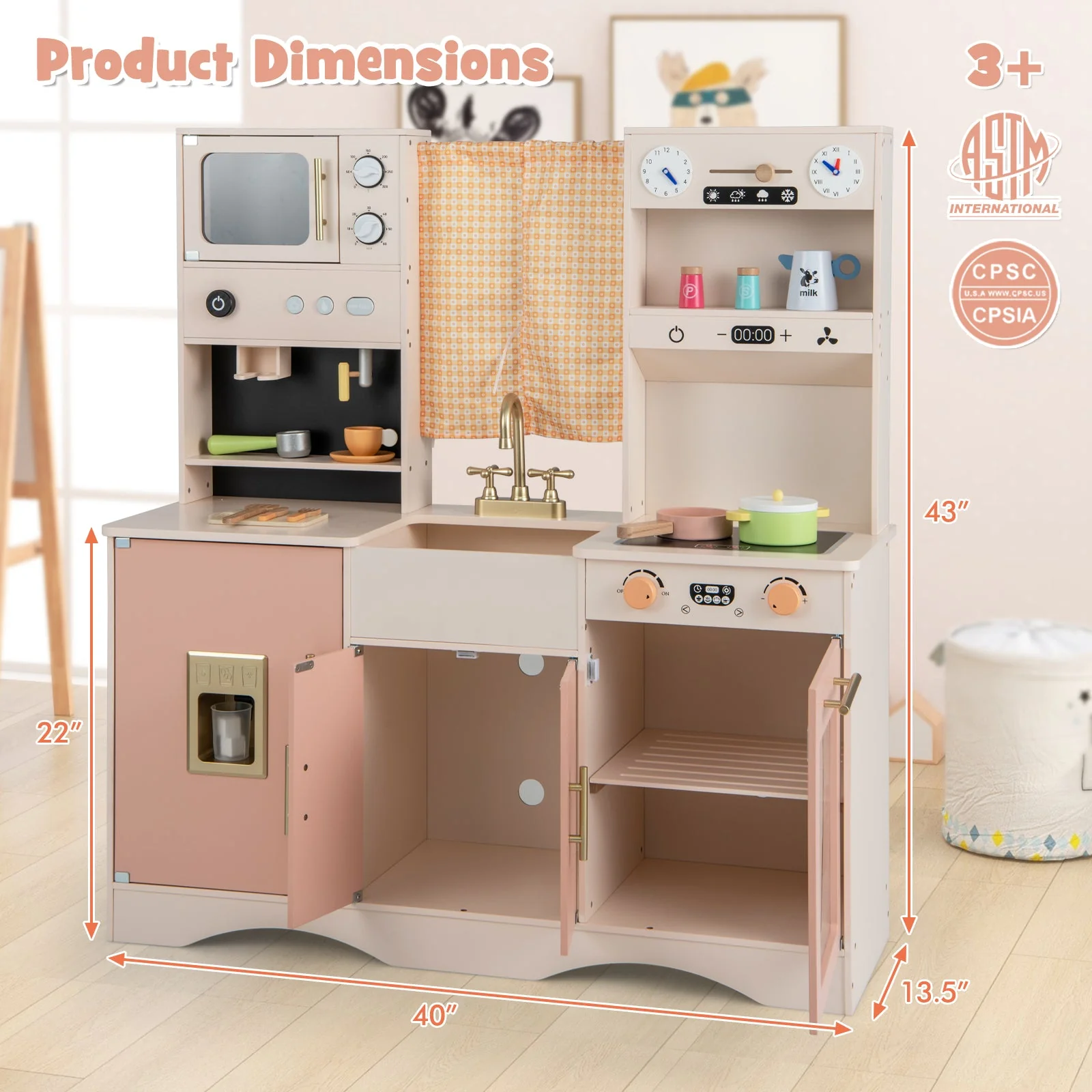 Kids Kitchen Playset with Microwave and Coffee Maker for Ages 3+-Pink - Image 4