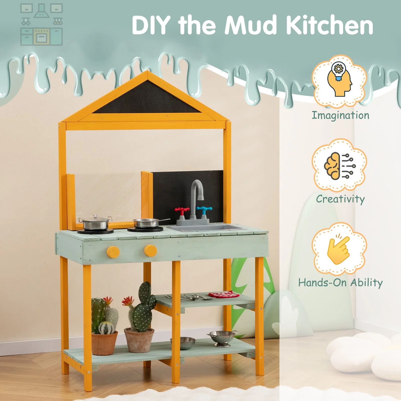Kids Kitchen Playset with Root Viewer Planter and Rotatable Faucet - Image 2