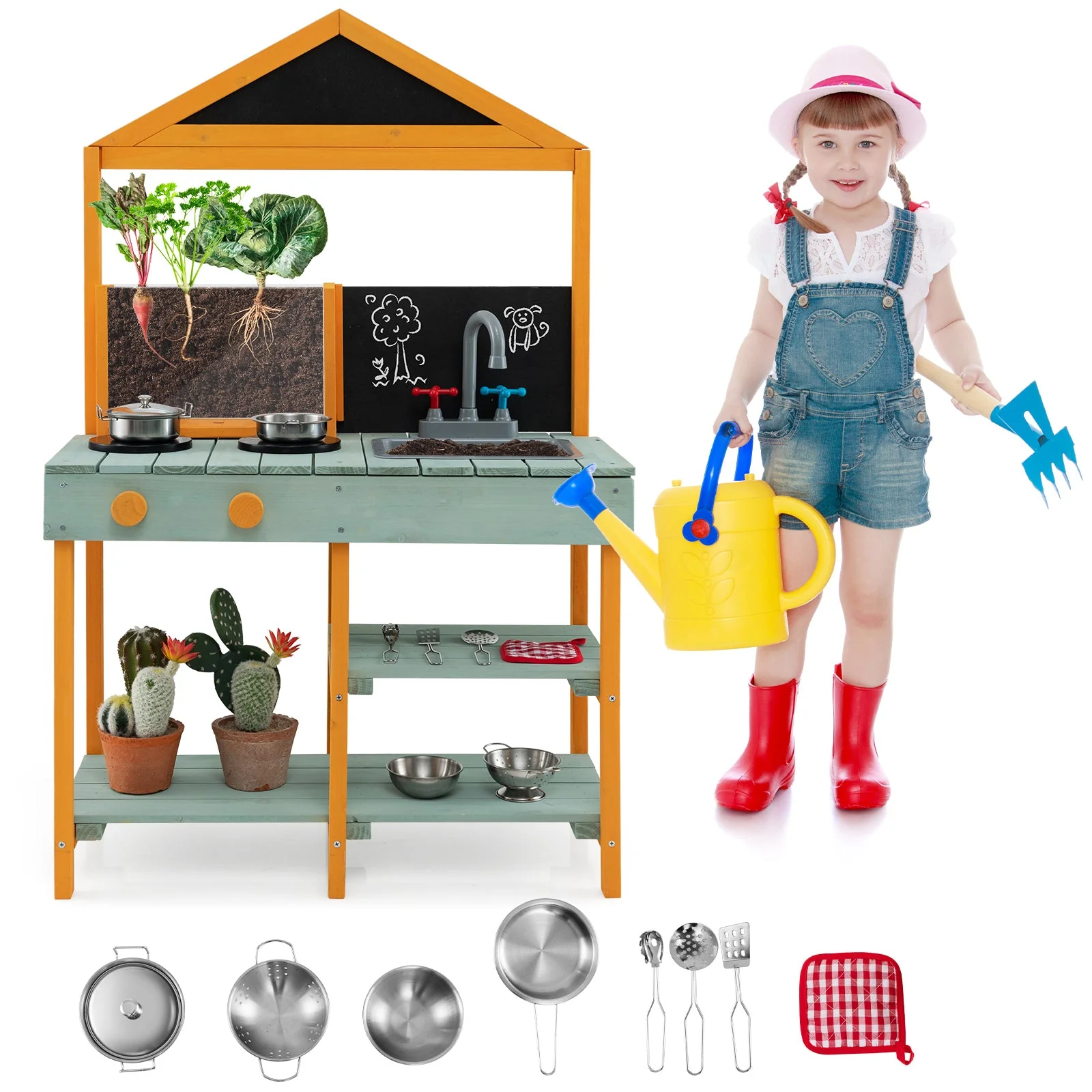 Kids Kitchen Playset with Root Viewer Planter and Rotatable Faucet - Image 4