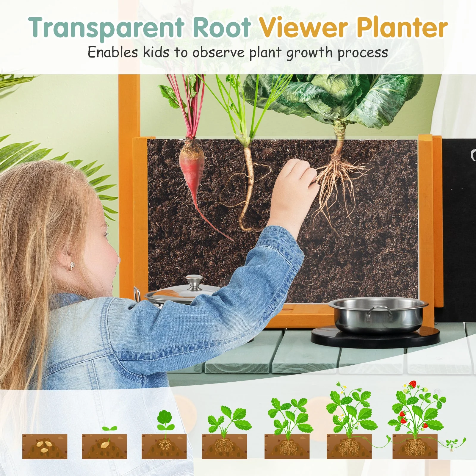 Kids Kitchen Playset with Root Viewer Planter and Rotatable Faucet - Image 8