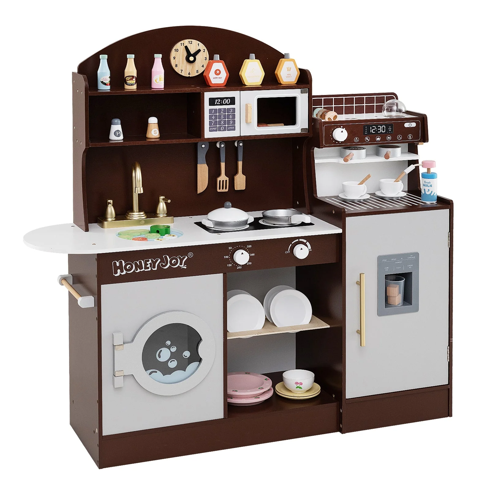 Kids Kitchen Set Wooden with Coffee Makers and Accessories-Coffee - Image 2