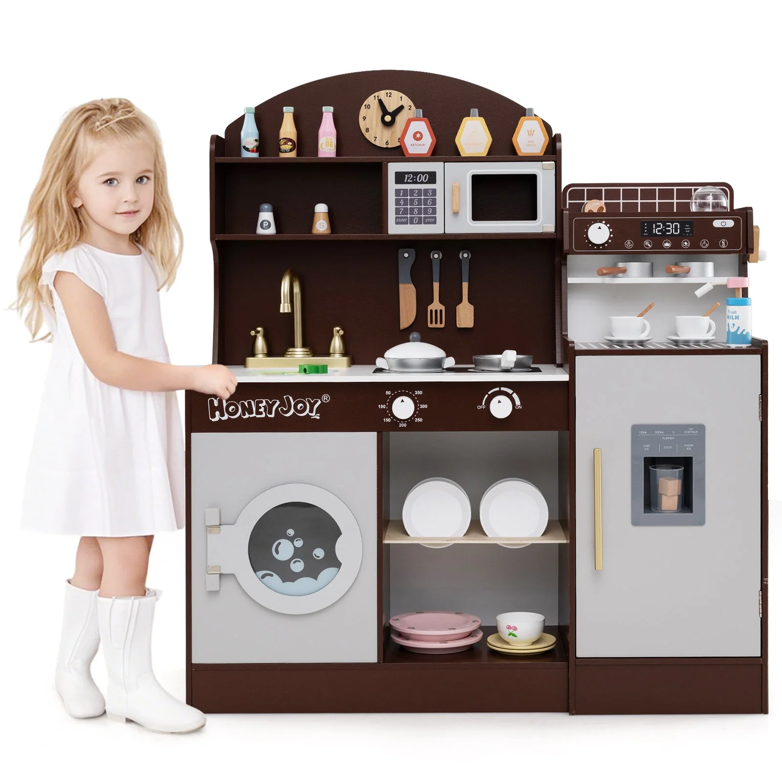 Kids Kitchen Set Wooden with Coffee Makers and Accessories-Coffee - Image 3