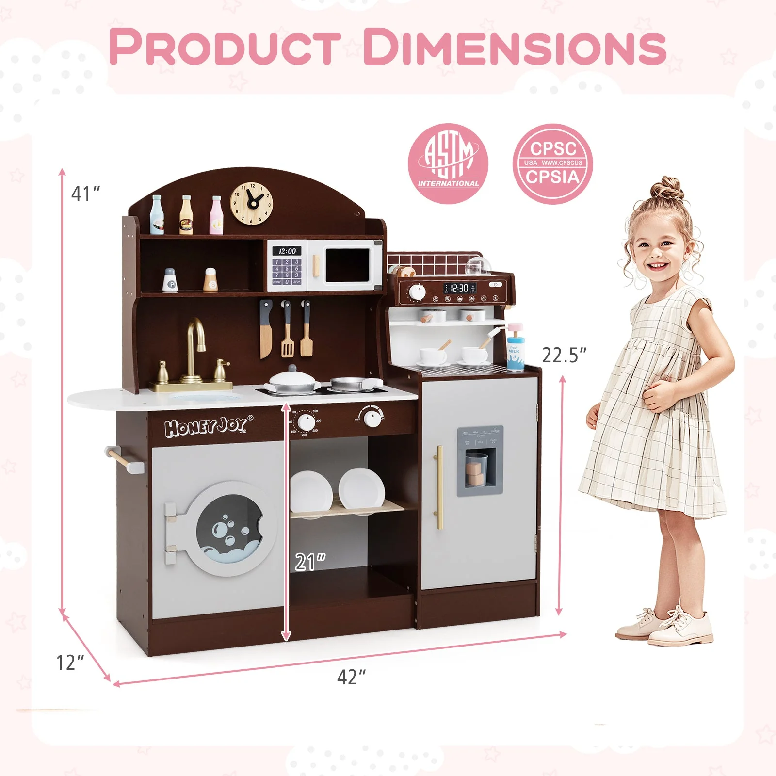 Kids Kitchen Set Wooden with Coffee Makers and Accessories-Coffee - Image 4