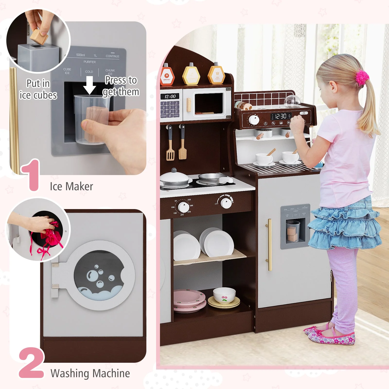 Kids Kitchen Set Wooden with Coffee Makers and Accessories-Coffee - Image 6