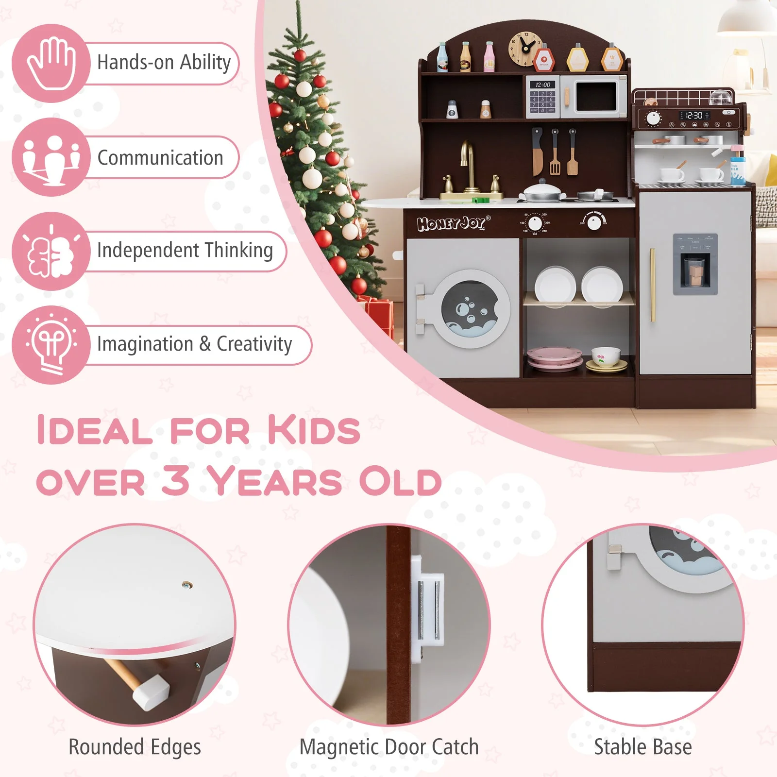 Kids Kitchen Set Wooden with Coffee Makers and Accessories-Coffee - Image 8