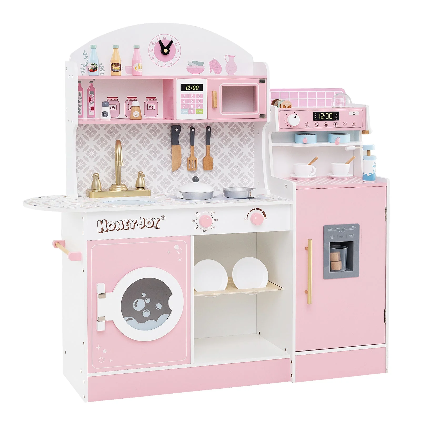 Kids Kitchen Set Wooden with Coffee Makers and Accessories-Pink - Image 2