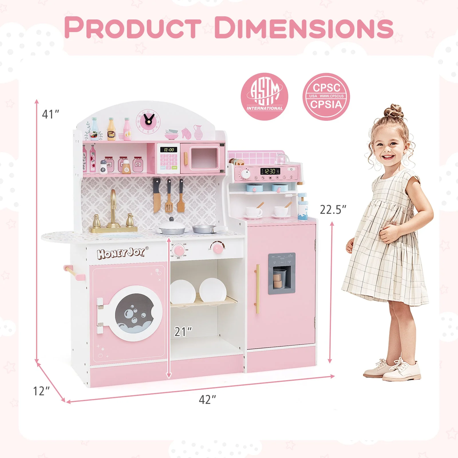 Kids Kitchen Set Wooden with Coffee Makers and Accessories-Pink - Image 4