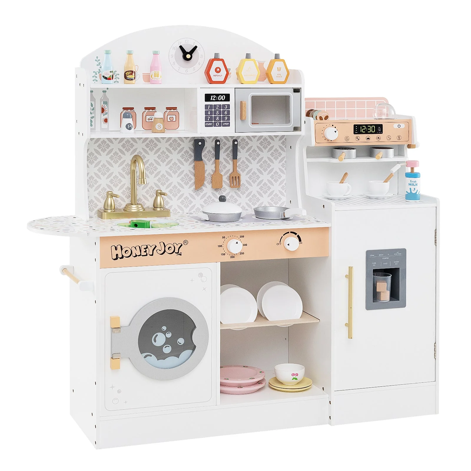 Kids Kitchen Set Wooden with Coffee Makers and Accessories-White - Image 2