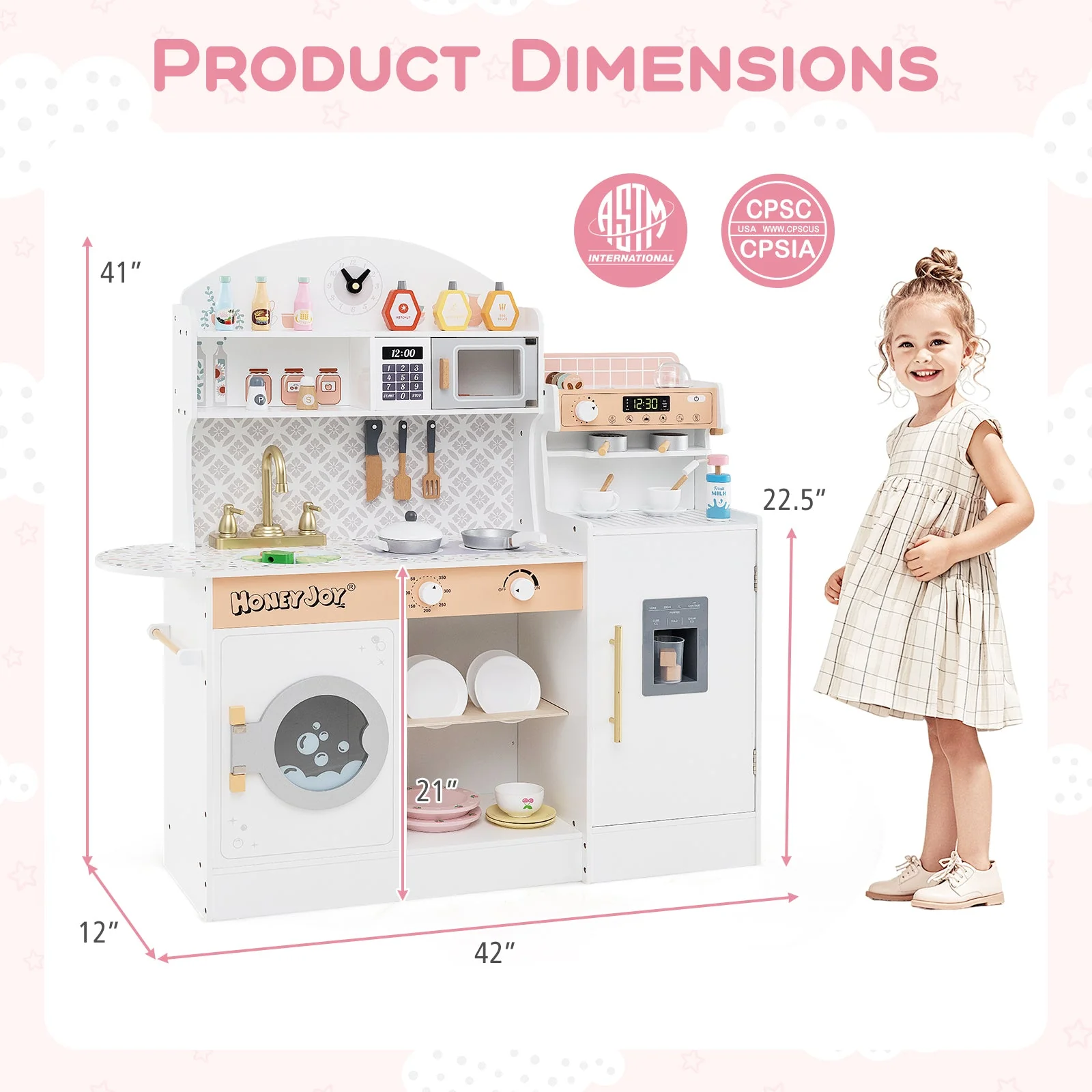 Kids Kitchen Set Wooden with Coffee Makers and Accessories-White - Image 4