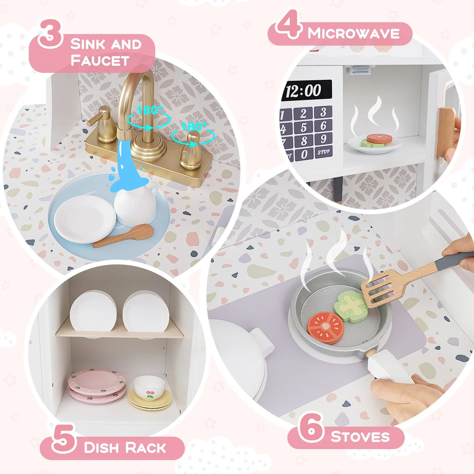 Kids Kitchen Set Wooden with Coffee Makers and Accessories-White - Image 7