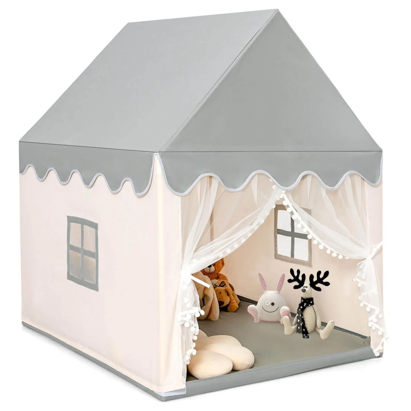 Kids Large Play Castle Fairy Tent with Mat-Beige - Image 3