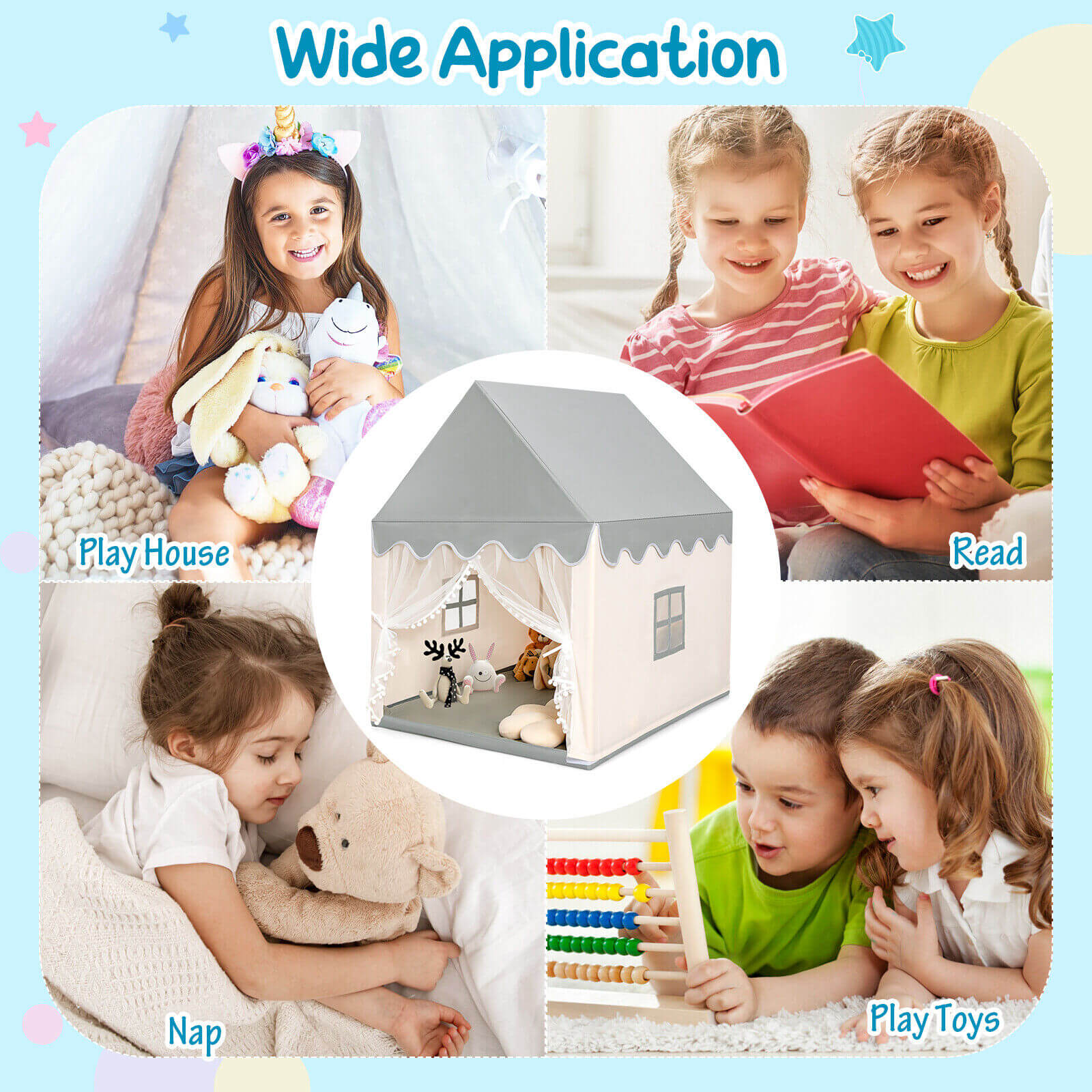 Kids Large Play Castle Fairy Tent with Mat-Beige - Image 5