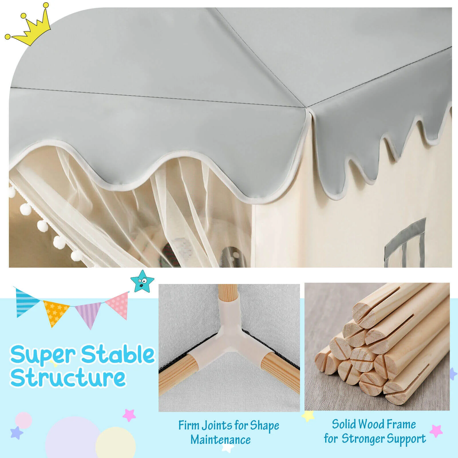 Kids Large Play Castle Fairy Tent with Mat-Beige - Image 7