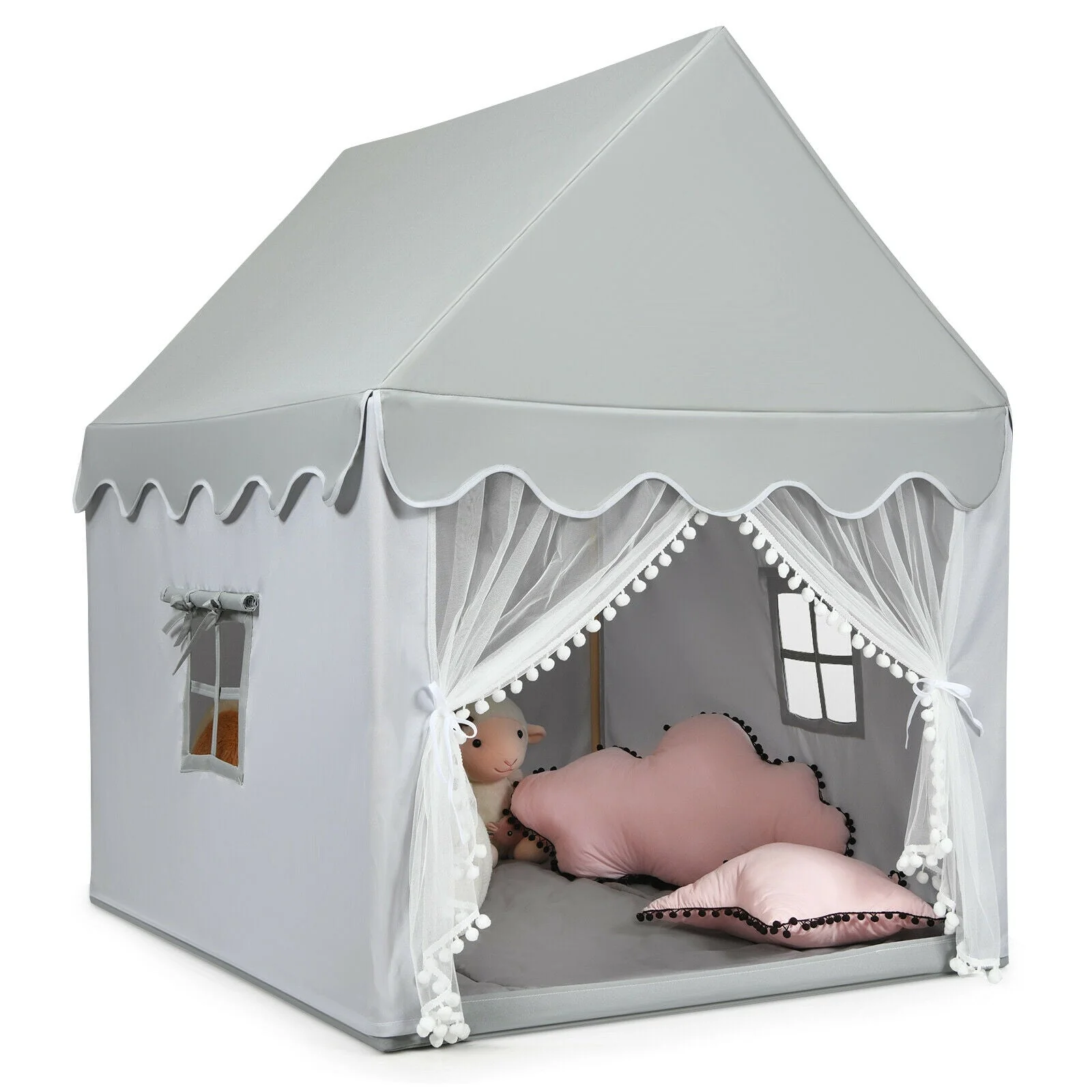 Kids Large Play Castle Fairy Tent with Mat-Gray - Image 3