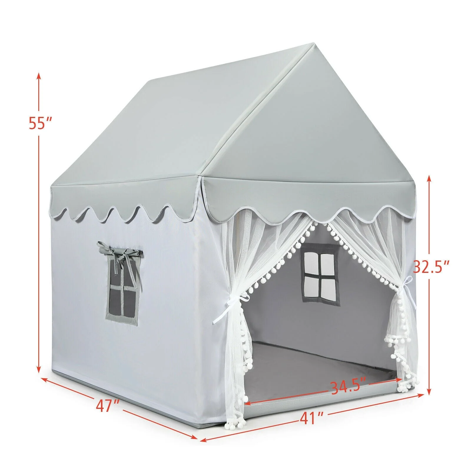 Kids Large Play Castle Fairy Tent with Mat-Gray - Image 4