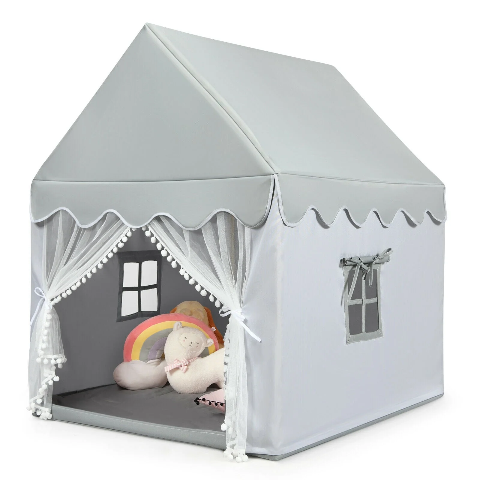 Kids Large Play Castle Fairy Tent with Mat-Gray - Image 6