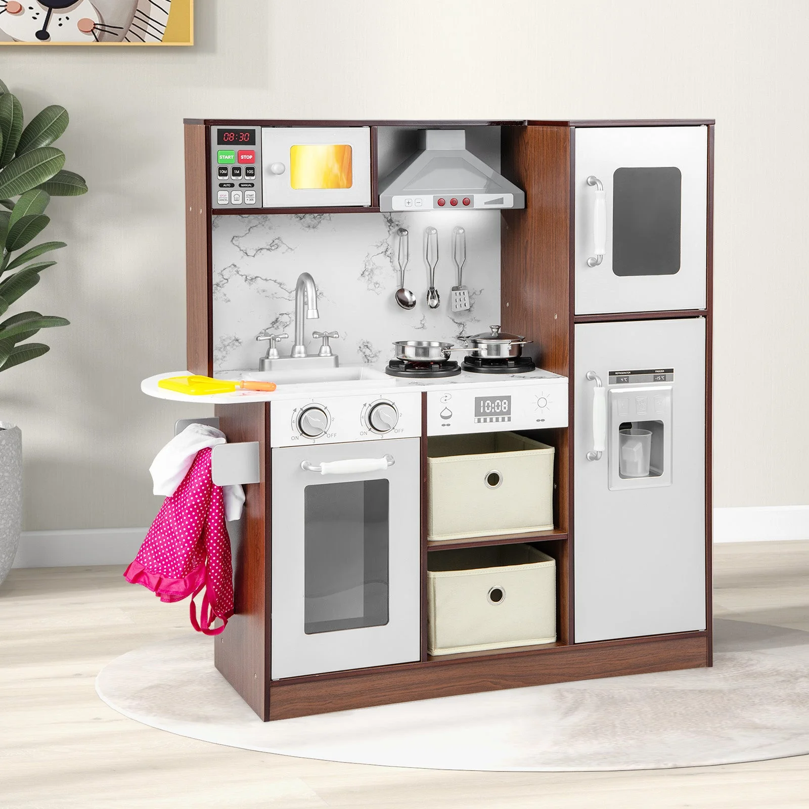 Kids Modern Toy Kitchen Playset with Attractive Lights and Sounds-Coffee - Image 2