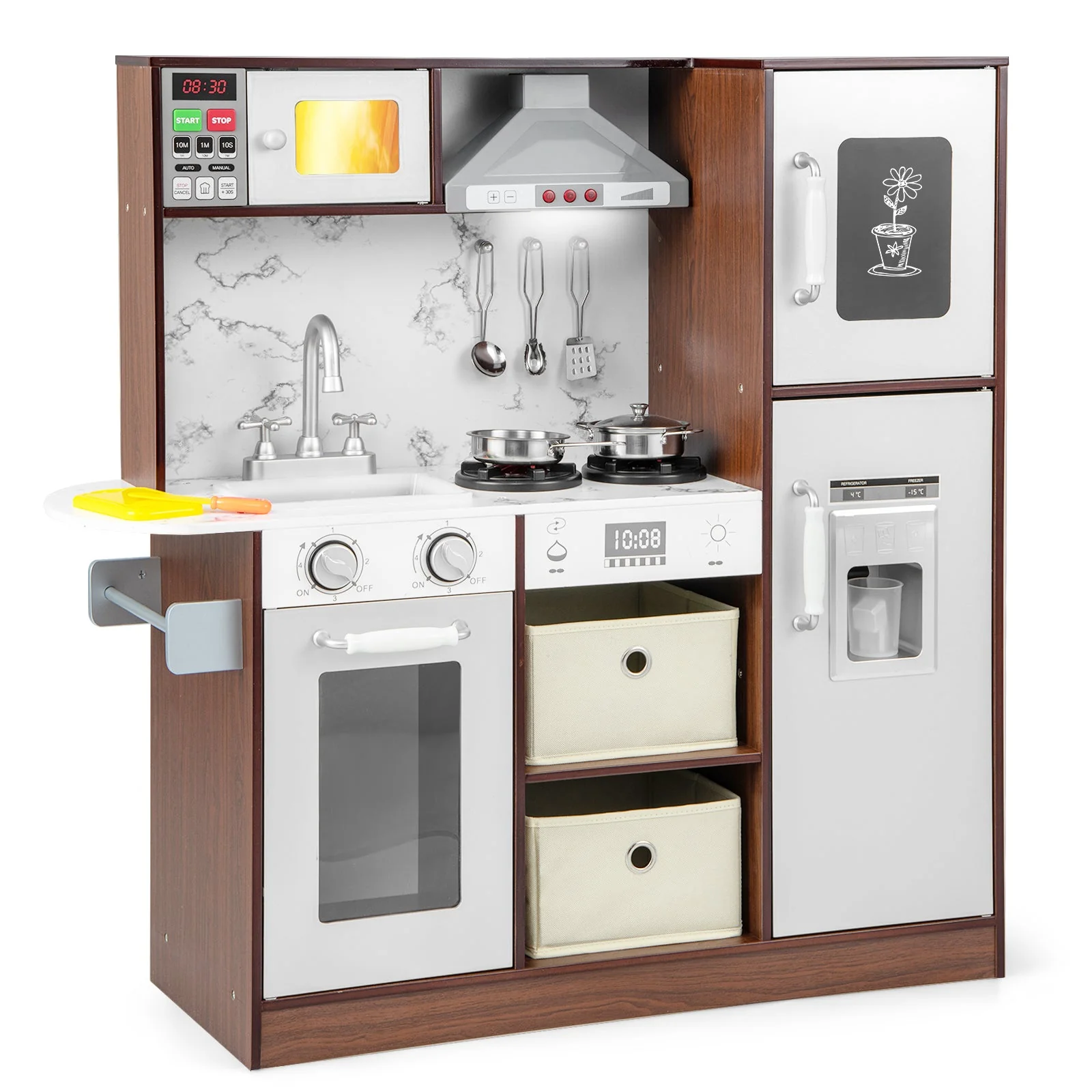 Kids Modern Toy Kitchen Playset with Attractive Lights and Sounds-Coffee - Image 3