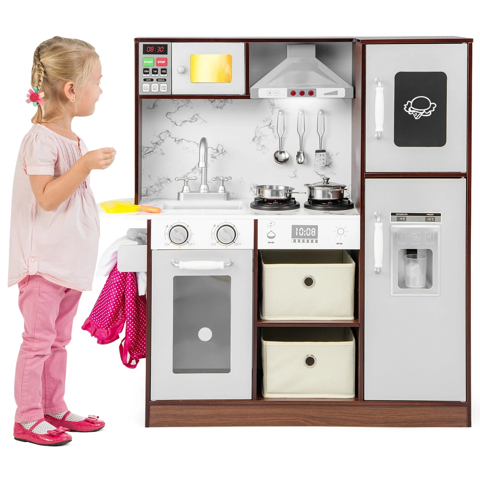 Kids Modern Toy Kitchen Playset with Attractive Lights and Sounds-Coffee - Image 4
