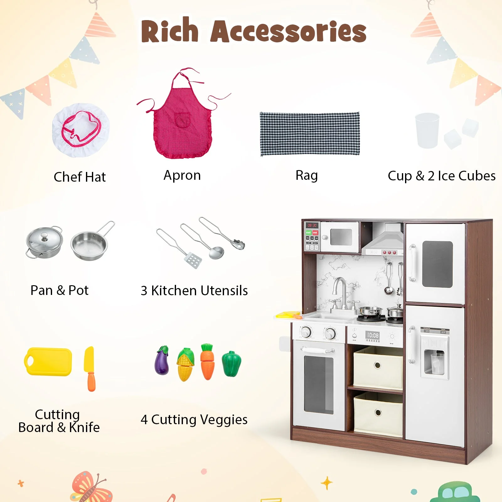 Kids Modern Toy Kitchen Playset with Attractive Lights and Sounds-Coffee - Image 6