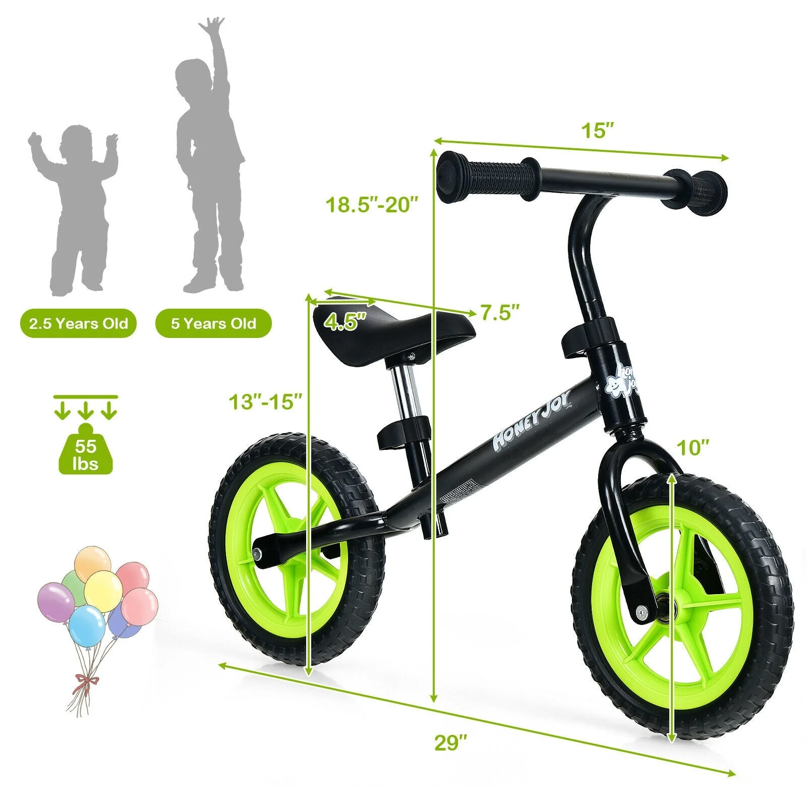 Kids No Pedal Balance Bike with Adjustable Handlebar and Seat-Black - Image 5