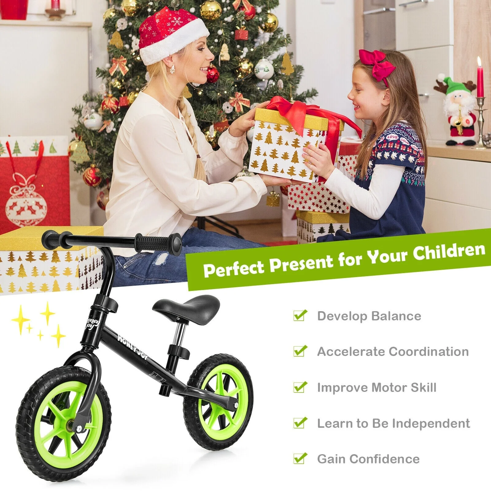 Kids No Pedal Balance Bike with Adjustable Handlebar and Seat-Black - Image 6