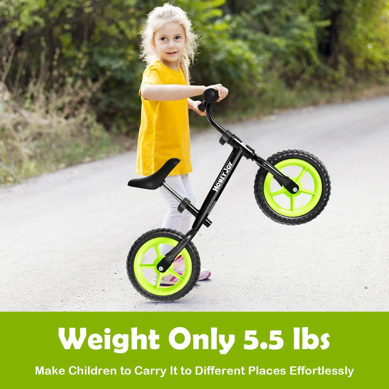 Kids No Pedal Balance Bike with Adjustable Handlebar and Seat-Black - Image 8