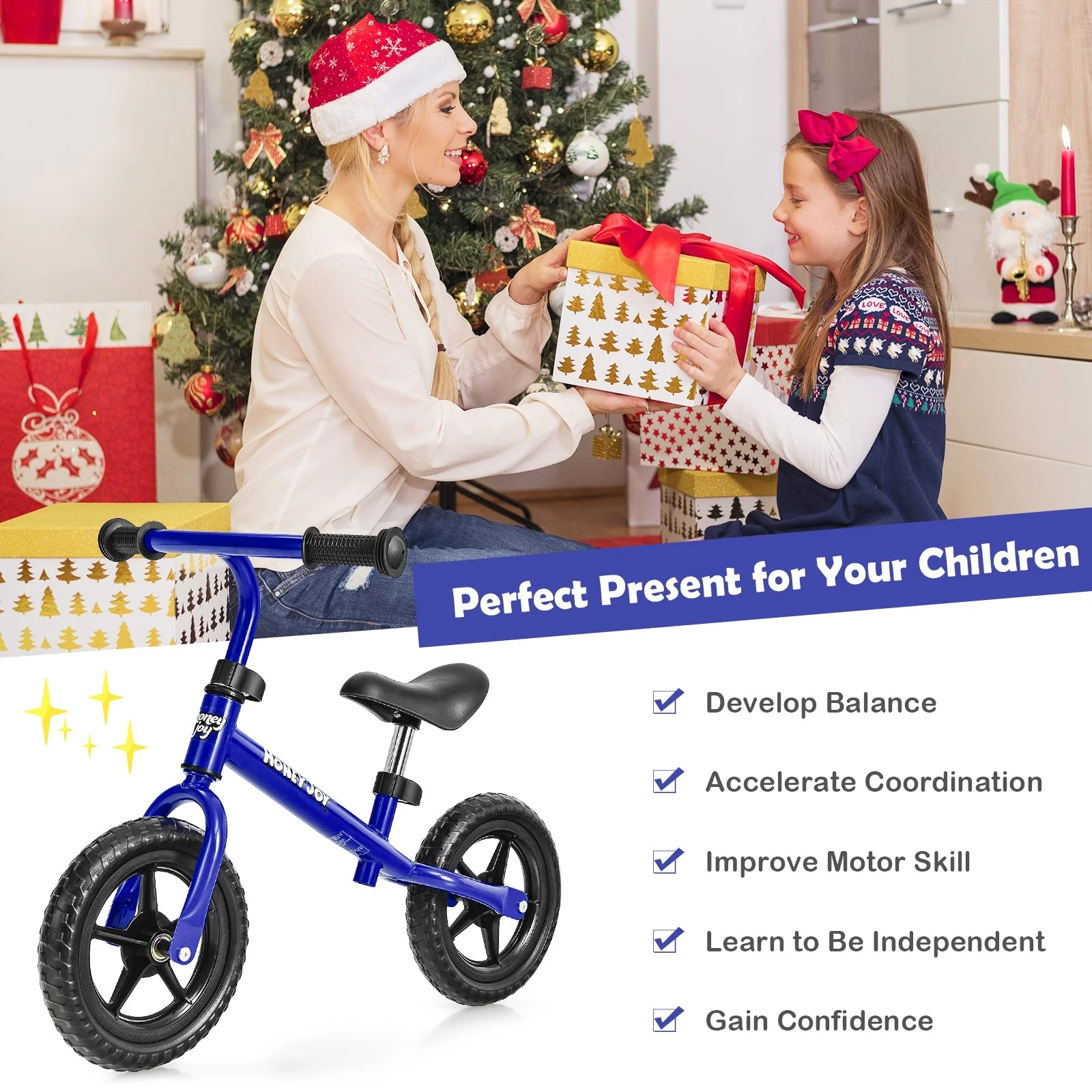 Kids No Pedal Balance Bike with Adjustable Handlebar and Seat-Blue - Image 6