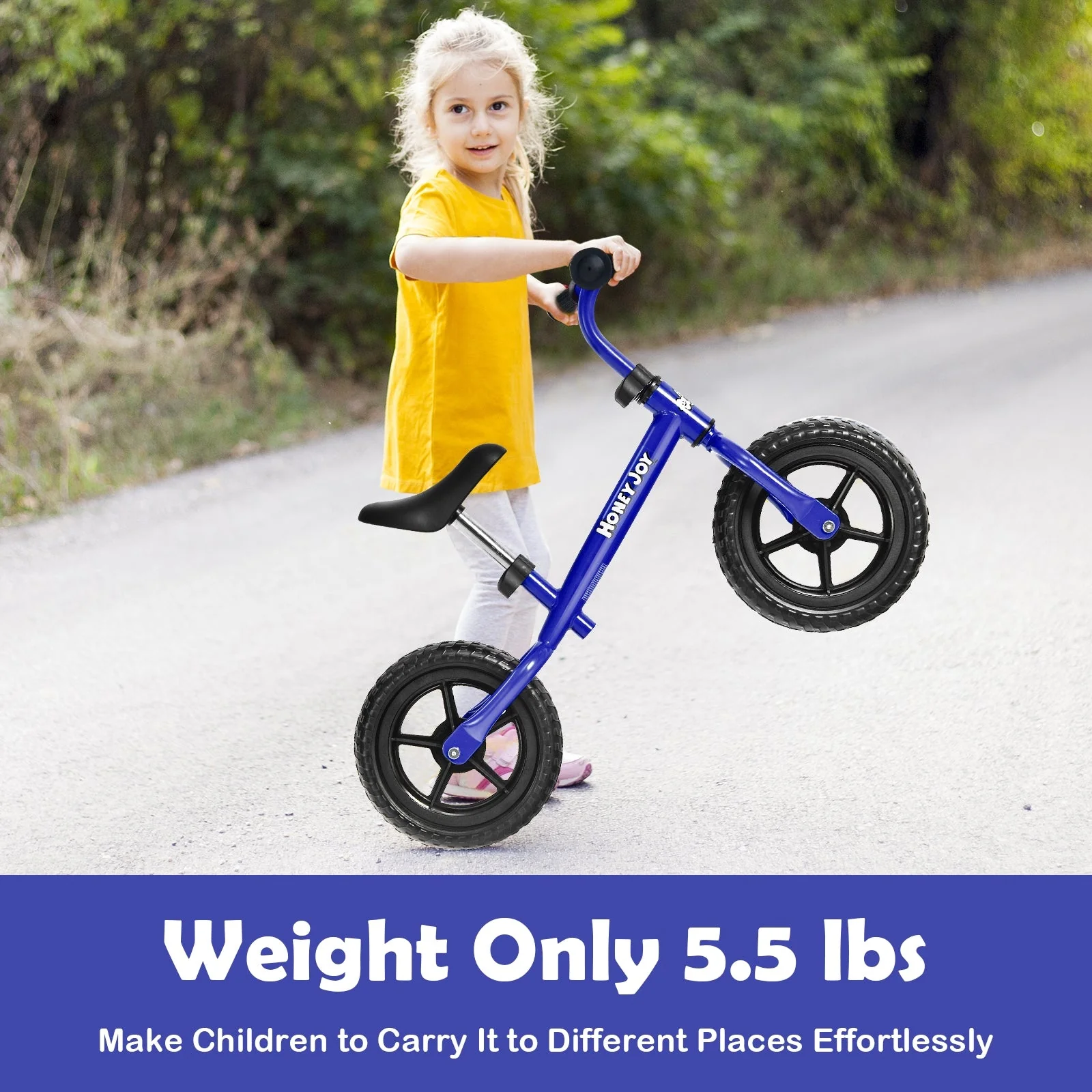 Kids No Pedal Balance Bike with Adjustable Handlebar and Seat-Blue - Image 8