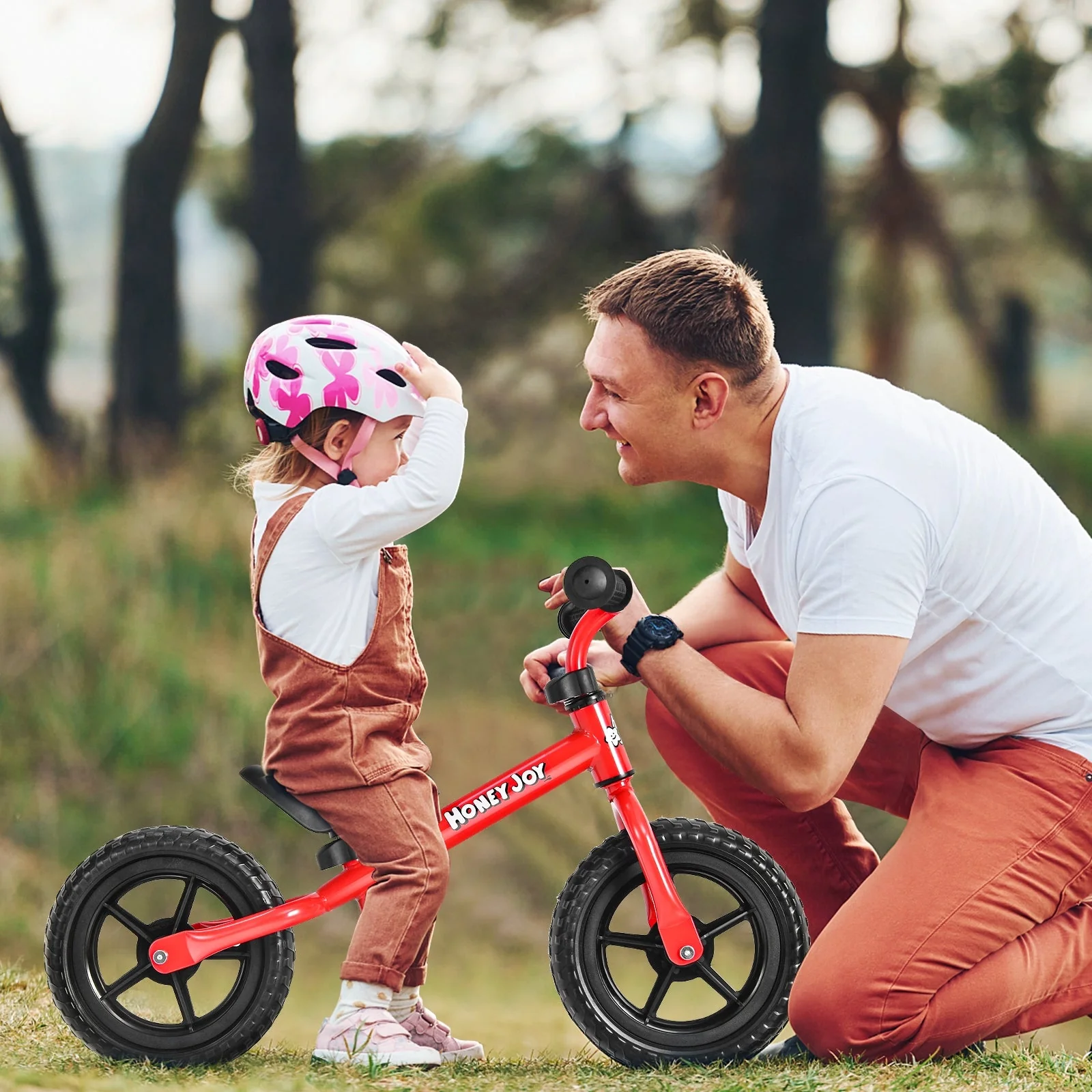 Kids No Pedal Balance Bike with Adjustable Handlebar and Seat-Red - Image 6
