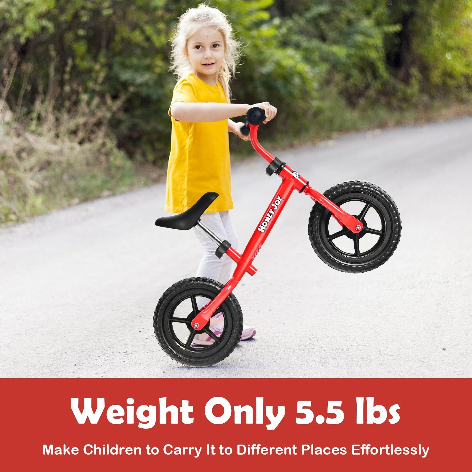 Kids No Pedal Balance Bike with Adjustable Handlebar and Seat-Red - Image 7