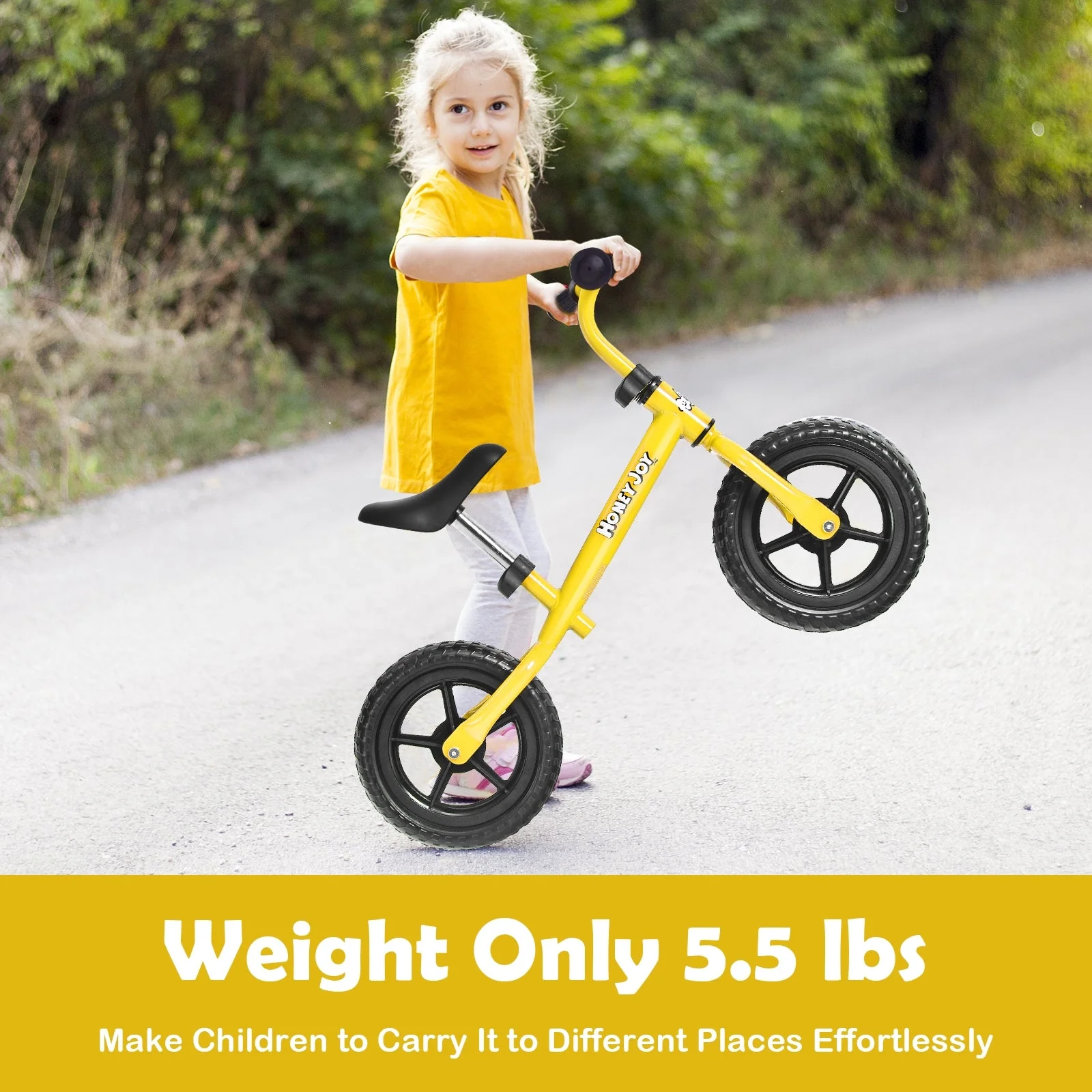 Kids No Pedal Balance Bike with Adjustable Handlebar and Seat-Yellow - Image 7