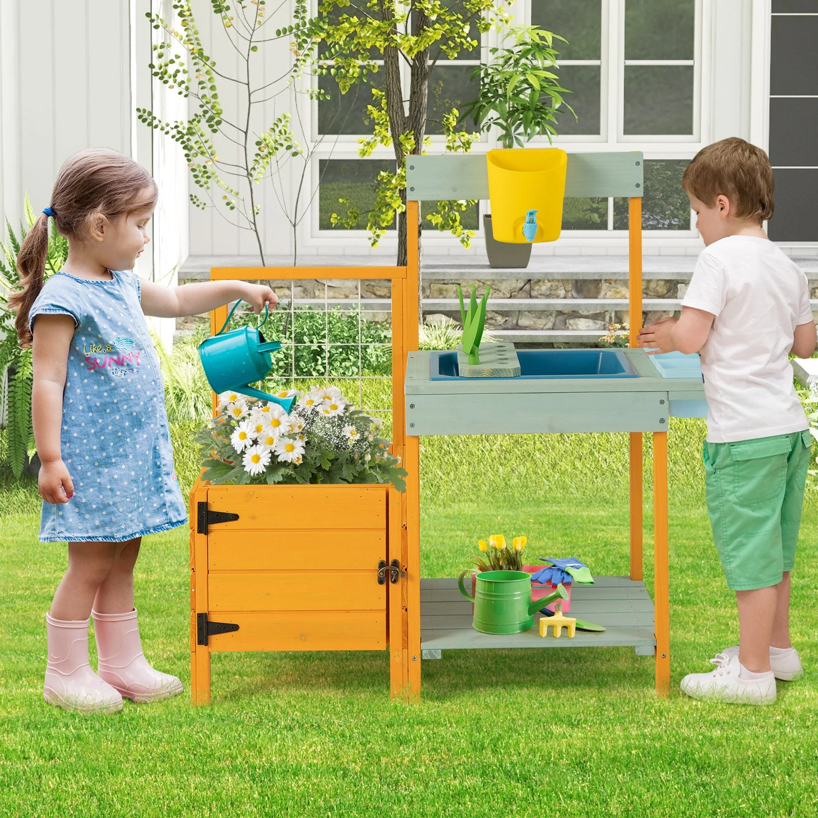 Kids Outdoor Potting Bench with See-Through Window - Image 2