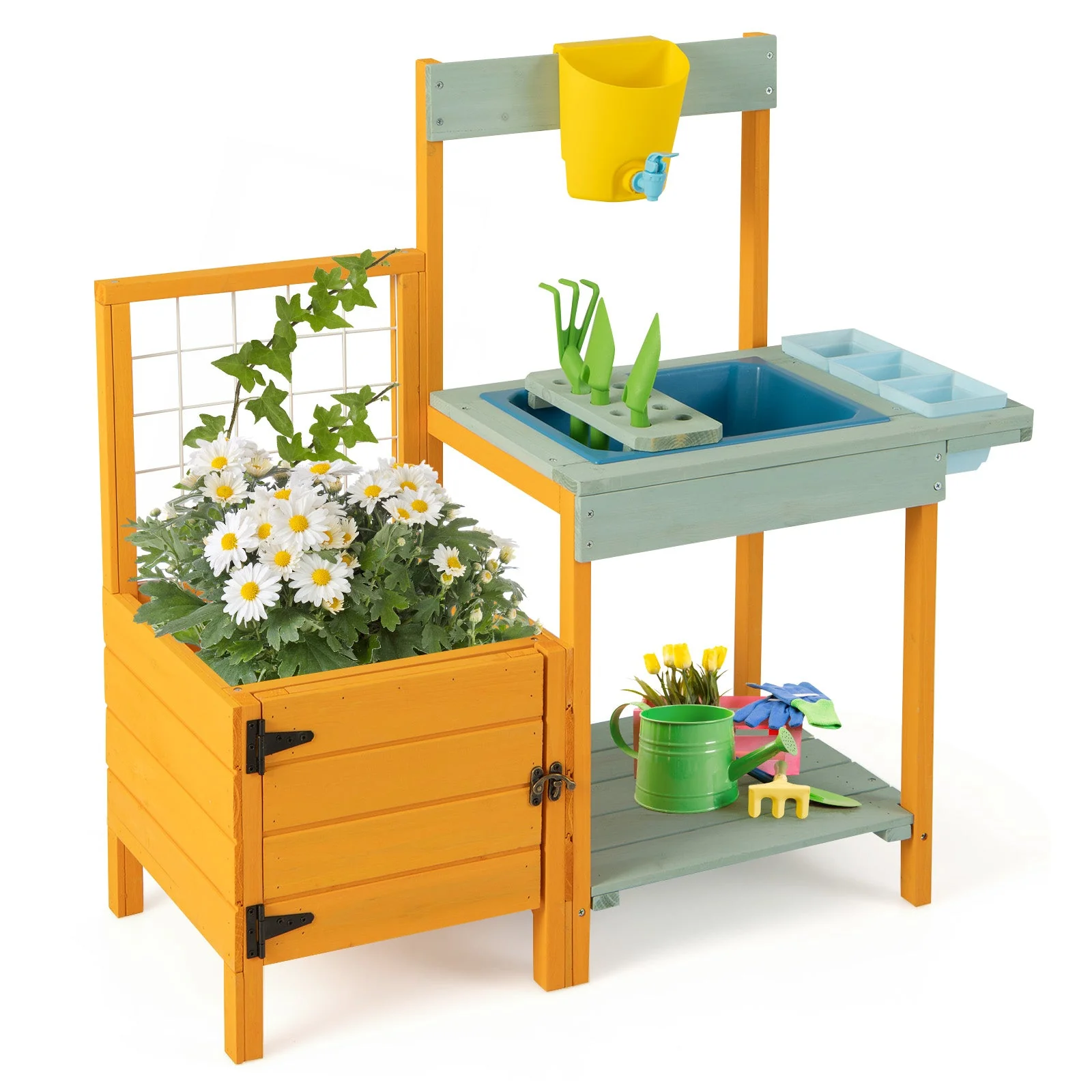 Kids Outdoor Potting Bench with See-Through Window - Image 3